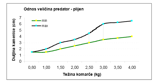 Odnos veličine orade i kamenice